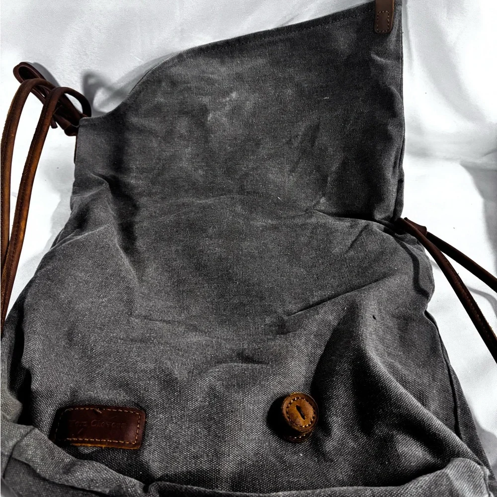 Gray Canvas Backpack with Leather Accents‎